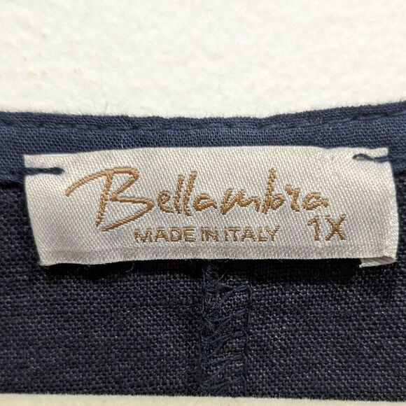 Bellambia Dark Blue 100% Linen Made in Italy Crochet Hem Shift Dress, 1X - Picture 7 of 7